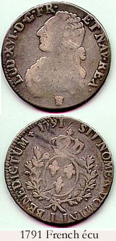 French écu coin from 1791